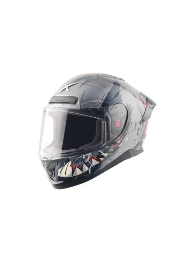 خوذة أكسور سابر المعتمدة من ISI و DOT وخفيفة الوزن للوجه الكامل للرجال والنساء مع واقي شفاف مزود بنظام بينلوك وتهوية متقدمة - أسود - XL